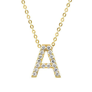 Yellow Gold Diamond Letter Necklace - Pick Letter in Dropdown