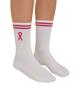 Flashdance 1/2 Crew Sock - White with PInk Ribbon