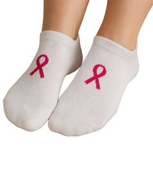 Sports Sock - White Cotton Soft with Pink Ribbon